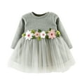 thumbnail image 1 of Kiijoy Infant Girls Flower Embroidery Ribbed Long Sleeve Dress Fall Mesh Princess Dress, 1 of 2