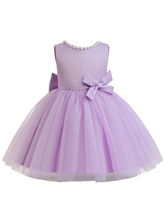 Infant Girls Formal Dress Sleeveless Bow Mesh Party Princess Dress Pageant Gown, Sizes 9M-3T