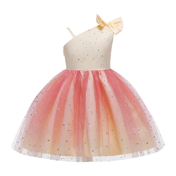Kiijoy Infant Girls Glitter Sleeveless Party Dress One Shoulder Princess Dress, Beige
