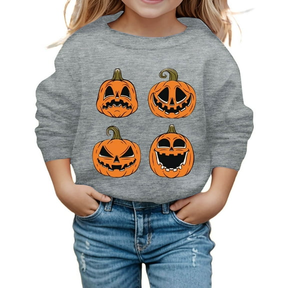 Kiijoy Girls Halloween Pumpkin Sweatshirt Cotton Crew Neck Pullover, Sizes 18-24M