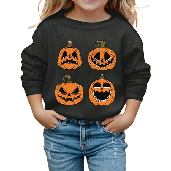 Kiijoy Girls Halloween Pumpkin Sweatshirt Cotton Crew Neck Pullover, Sizes 18-24M