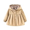 thumbnail image 1 of Kiijoy Girls Jacket Cute Ruffle Hooded Windbreaker Fall Winter Outerwear Coat, Khaki, 18-24 Months, 1 of 3