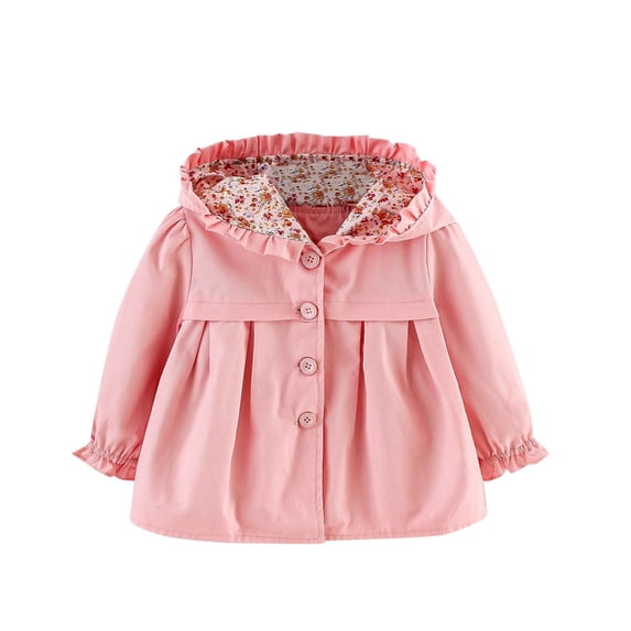 Kiijoy Girls Hooded Jacket Spring Fall Cute Ruffled Coat Outerwear, Sizes 18-24M