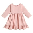 thumbnail image 1 of Kiijoy Infant Girls Long Sleeve Ruffle Dress Solid Plain Cotton A Line Dress, Sizes 18-24 Months, 1 of 6