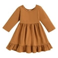 thumbnail image 1 of Kiijoy Infant Girls Long Sleeve Ruffle Dress Solid Plain Cotton A Line Dress, Sizes 6-12 Months, 1 of 6