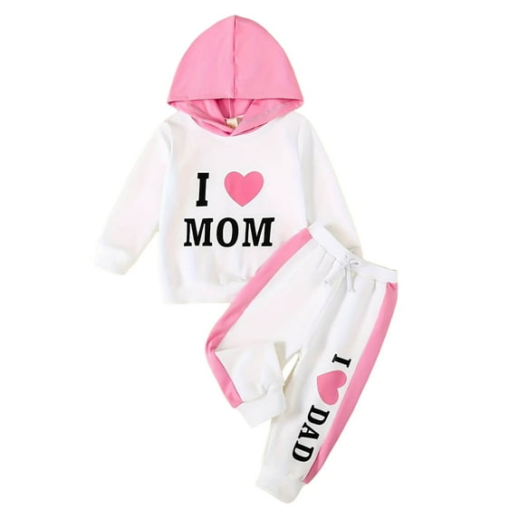 Kiijoy Girls Outfits Letter Print Casual Hoodie and Pants Sweatsuits, Sizes 18-24M
