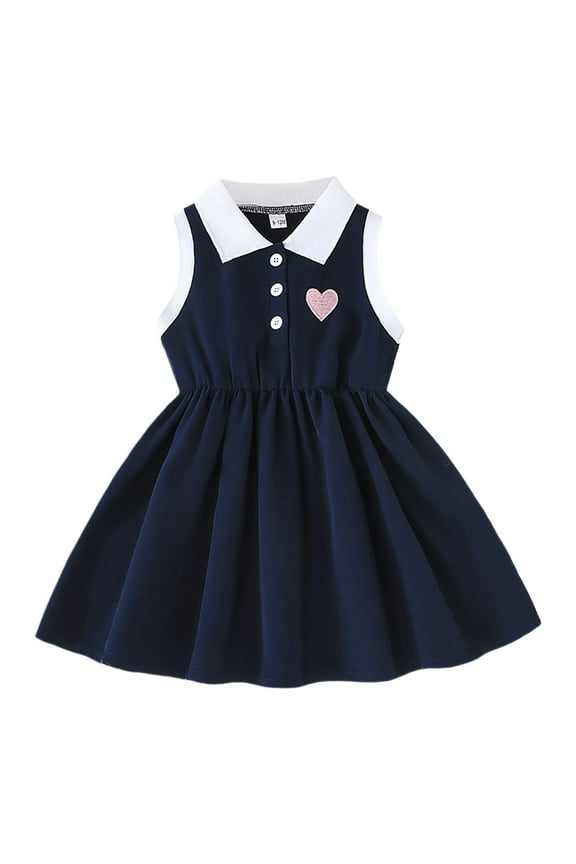 Infant Girls Preppy Style Polo Dress Summer Sleeveless Casual Dress School Uniform