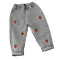 thumbnail image 1 of Kiijoy Infant Girls Pull On Jeans Strawberry Print Stretch Soft Denim Pants, Sizes 18-24M, 1 of 4