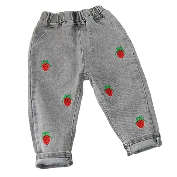 Kiijoy Infant Girls Pull On Jeans Strawberry Print Stretch Soft Denim Pants, Sizes 18-24M