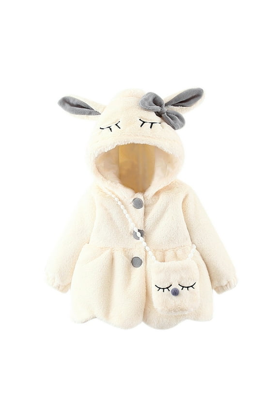 Girls Rabbit Hooded Jacket Fuzzy Winter Coat with Bag, Sizes 18-24M