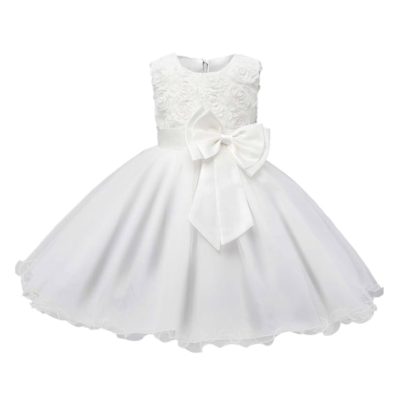 Kiijoy Infant Girls Rosette Bow Princess Dress Birthday Party Pageant Gown, Sizes 12-18 Months
