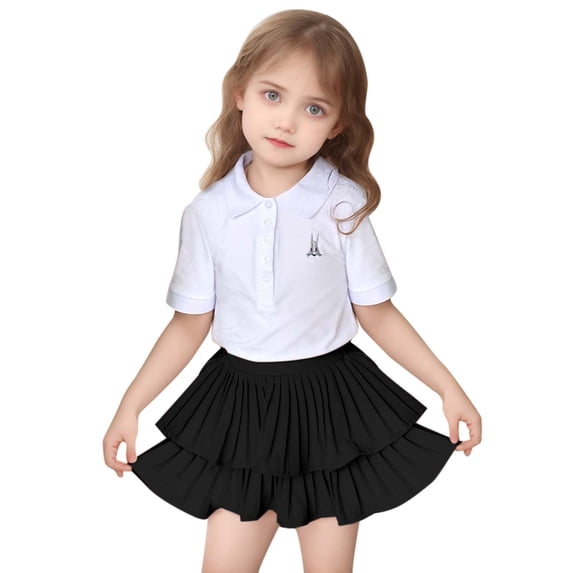 Kiijoy Girls Ruffle Pleated Layered Skirt Summer High Waisted Skort with Liner