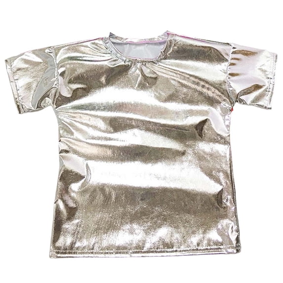 Kiijoy Infant Girls Shiny Metallic Stretch Tee Dance Short Sleeve T-Shirt, Sizes 18-24M