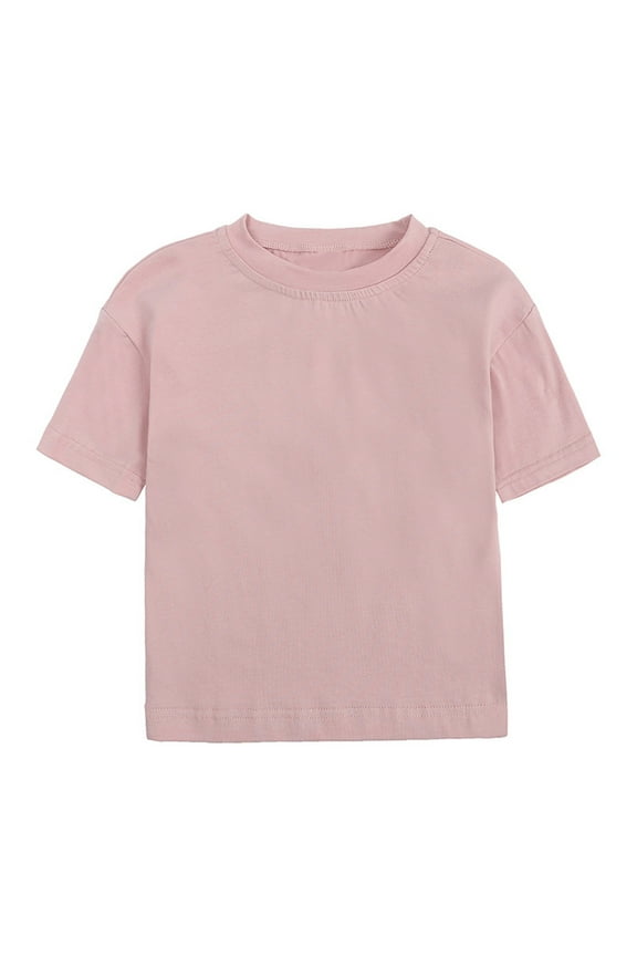 Infant Girls Short Sleeve T-Shirt Solid Plain Cotton Tee Undershirt, Sizes 12-24M