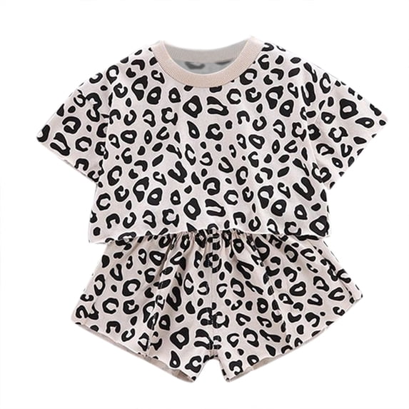 Kiijoy Girls Shorts Clothing Set Leopard Short Sleeve T-Shirt Shorts Set Tracksuit
