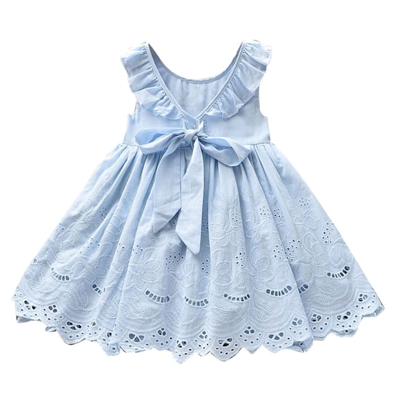 Kiijoy Infant Girls Sleeveless Backless Eyelet Dress Summer Cotton Ruffle Dress, Sizes 18-24 Months