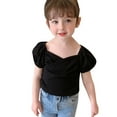 thumbnail image 1 of Kiijoy Infant Girls Summer Cute T-Shirt Solid Short Puff Sleeve Sweetheart T Shirt for Kids, 1 of 4