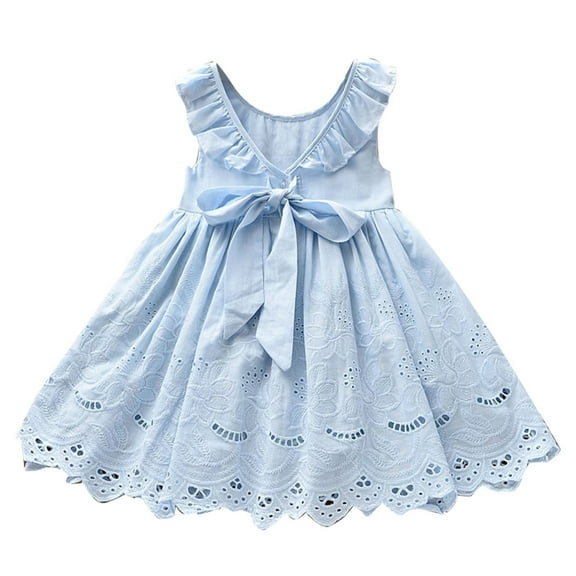 Kiijoy Infant Girls Summer Ruffle Sleeveless Dress Solid Color Hollow Out Tank Dress