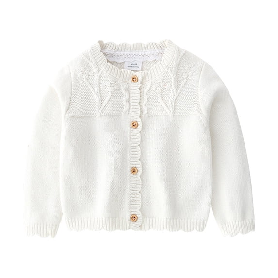 Kiijoy Girls Sweater Autumn Solid Color Long Sleeve Cardigan Knitwear, Sizes 12-18M