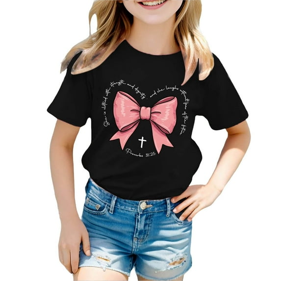 Kiijoy Infant Girls T Shirt Bow Print Short Sleeve Cotton T-Shirt Summer Casual Tee Shirt