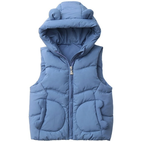 Kiijoy Girls Warm Quilted Vest Solid Sleeveless Bear Ears Hooded Coat, Sizes 12-18M