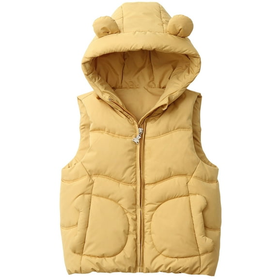 Kiijoy Girls Warm Quilted Vest Solid Sleeveless Bear Ears Hooded Coat, Sizes 18-24M