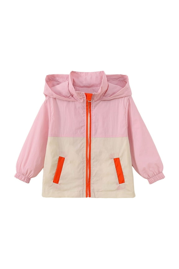 Girls Windbreaker Colorblock Lightweight Raincoat Kids Jacket, Sizes 12-18M