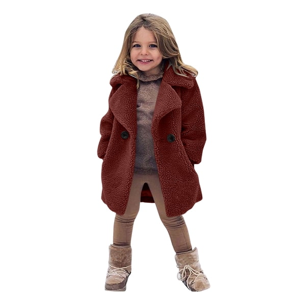 Kiijoy Girls Winter Trench Jacket Warm Button Coat Outerwear, Sizes 18-24M