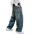 thumbnail image 1 of Kiijoy Jeans for Boys Figure Graphic Straight Leg Denim Pants Loose Trousers, Sizes 5-6, 1 of 8