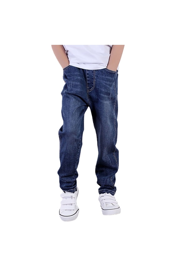 Jeans for Boys Straight Leg Denim Pants Casual Jegging with Pocket, Sizes 4-5