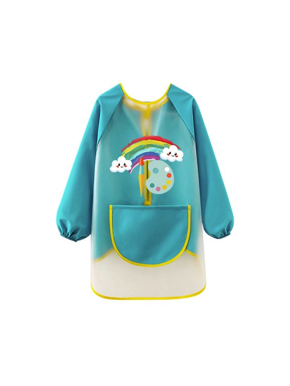 Kids Art Smock Cute Graphic Waterproof Long Sleeve Painting Apron, Sizes 5-8