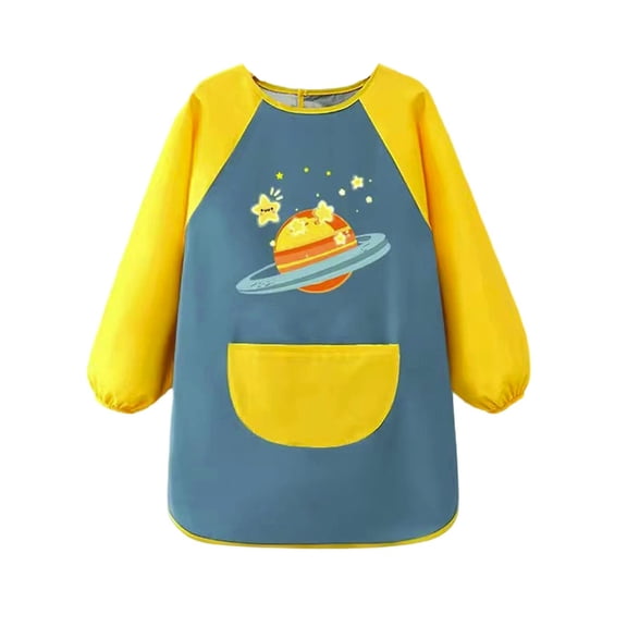 Kiijoy Kids Art Smock Graphic Long Sleeve Pocket Painting Apron for Boys Girls, Sizes 9-12