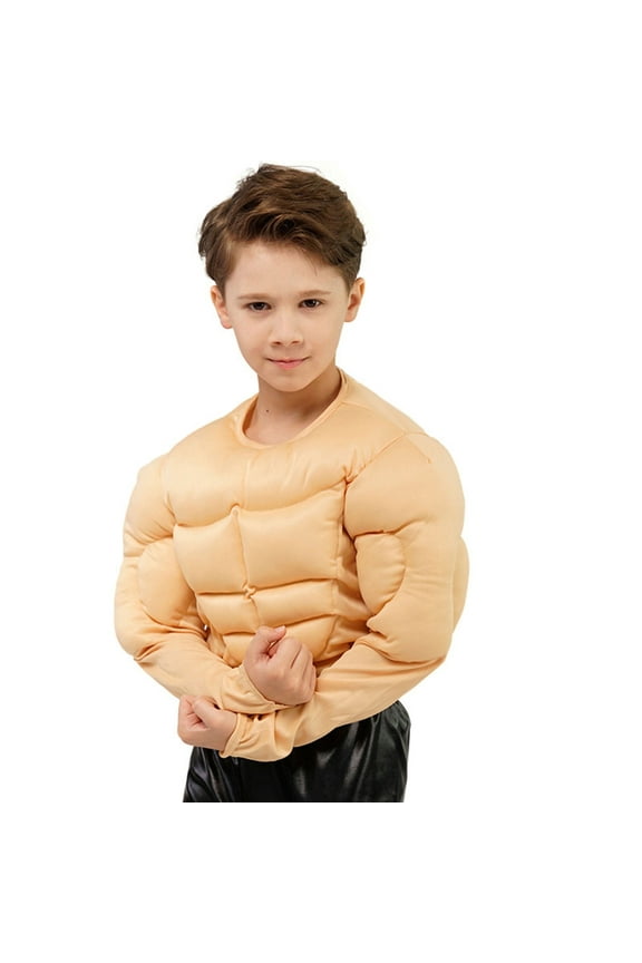 Kids Boy Muscle Shirt Strong Muscle Chest Shirt with Long Sleeves, Sizes 4-12 & Husky