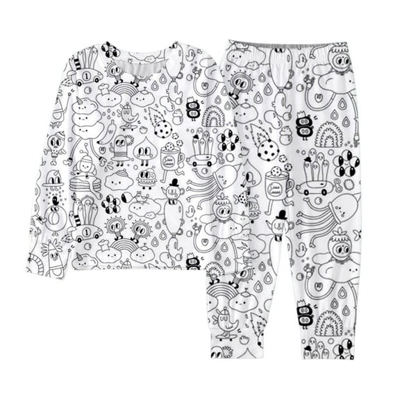 Kiijoy Kids DIY Hand Painted Pajamas Cartoon Coloring Long Sleeve Top Pants Nightwear PJs