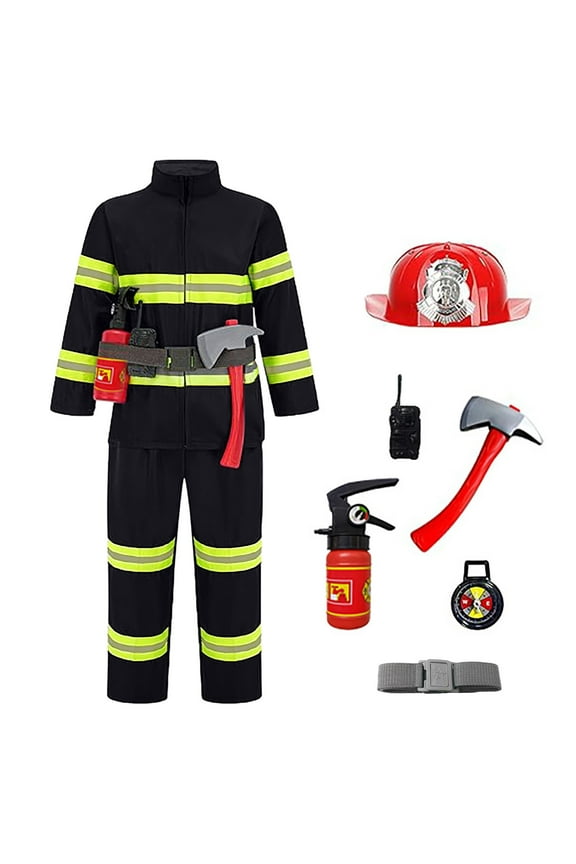 Kids Firefighter Co_stume Boys Outfits Play Pretend Dress Up Role Play Party Set, Sizes 3-4