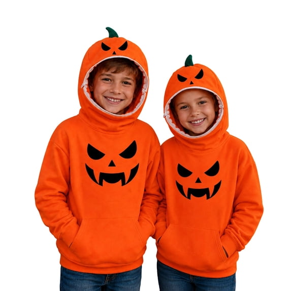 Kiijoy Kids Halloween Pumpkin Hoodie Cute Loose Sweatshirt, Orange, Sizes 4-5T