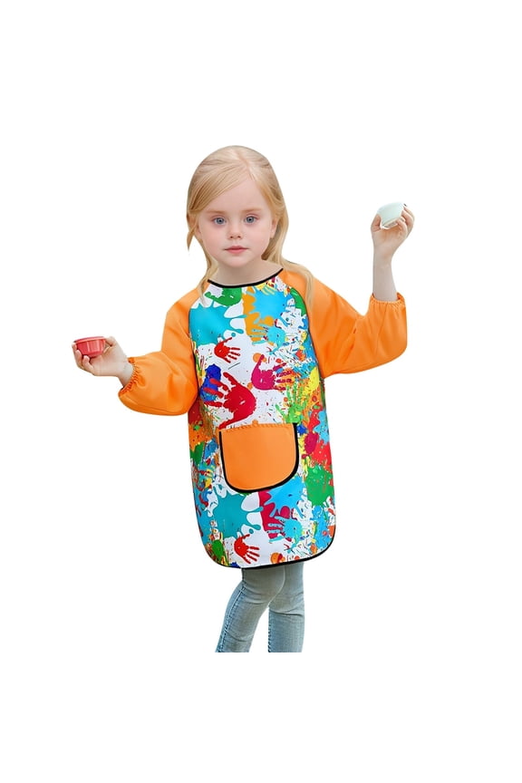 Kids Long Sleeve Art Smock Child Waterproof Painting Apron with Pocket, Sizes 2-4