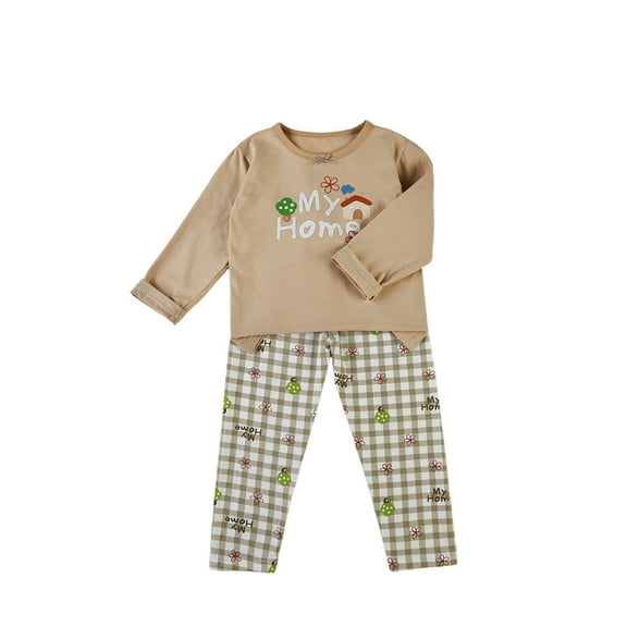 Kiijoy Kids Pajamas Cartoon Print Long Sleeve Top Pants Sleepwear Set Boys Girls Nightwear