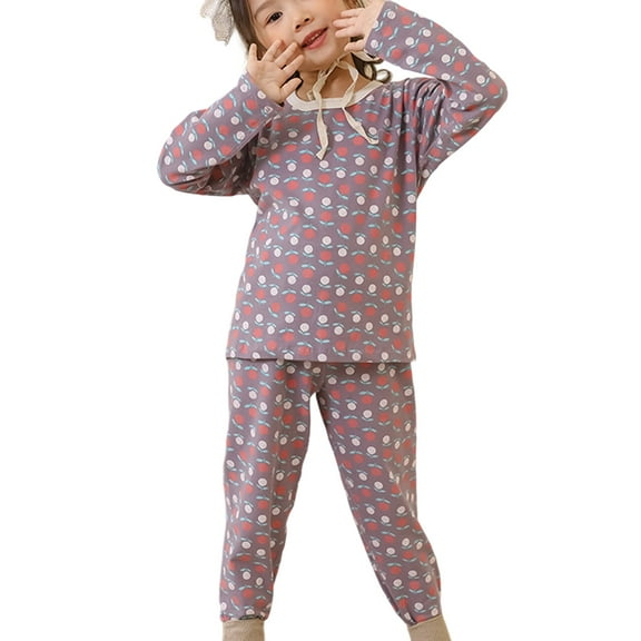 Kiijoy Kids Pajamas Cartoon Print Long Sleeve Top Pants Sleepwear Set Boys Girls Nightwear