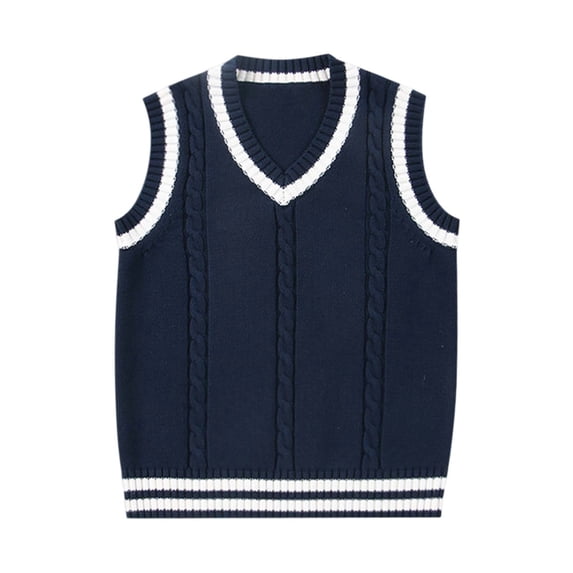 Kiijoy Kids V Neck Sweater Vest Varsity School Sleeveless Knitted Pullover Top, Sizes 5-6