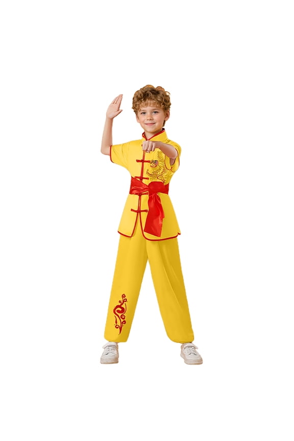 Kids Wushu Short Sleeve Shirt Pants Martial Arts Performance Outfits, Sizes 3-4T