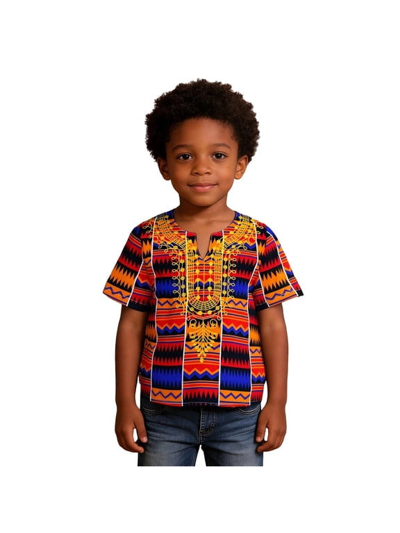 Little Boys Africa Dashiki Ankara T Shirt Summer Ethnic Style Short Sleeve T-Shirt