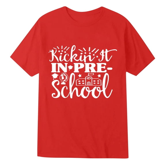 Kiijoy Little Boys Back-To-School T-Shirt Short Sleeve Tshirt Graphic Tee, Red, Sizes 6-7