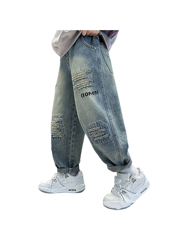 Little Boys Baggy Jeans Fashion Straight Leg Pull On Denim Pants, Sizes 5-6