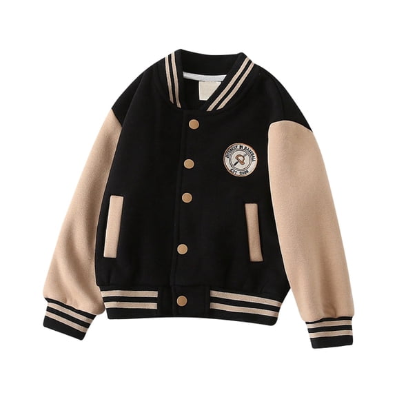 Kiijoy Little Boys Baseball Jacket Colorblock Varsity Thicken Bomber Jacket, Sizes 6-7