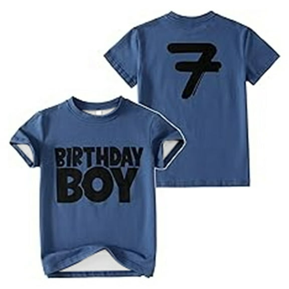 Kiijoy Little Boys Birthday Tee Shirt Letter Print Short Sleeve T-Shirt, Sizes 6-7