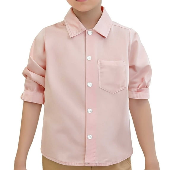 Kiijoy Little Boys Solid Long Sleeve Shirt Kids Unisex Casual Button-Down Shirt, Sizes 5-6