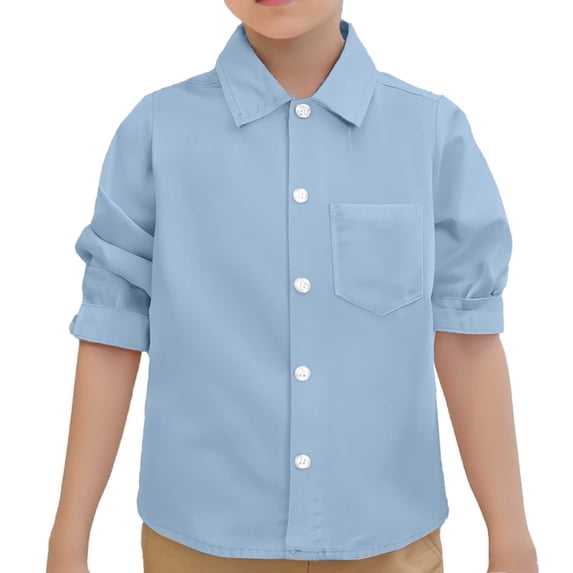 Kiijoy Little Boys Solid Long Sleeve Shirt Kids Unisex Casual Button-Down Shirt, Sizes 6-7