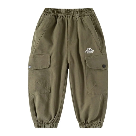Kiijoy Little Boys Cargo Pants Casual Pull-On Joggers Cotton Active Pants, Sizes 6-7