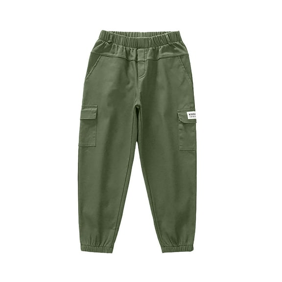 Kiijoy Little Boys Cargo Pants Casual Tapered Pull On Pants Cotton Trousers, Sizes 6-7
